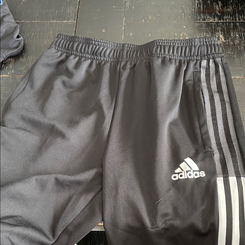 Adidas Kids Black aero ready Joggers with white Stripes